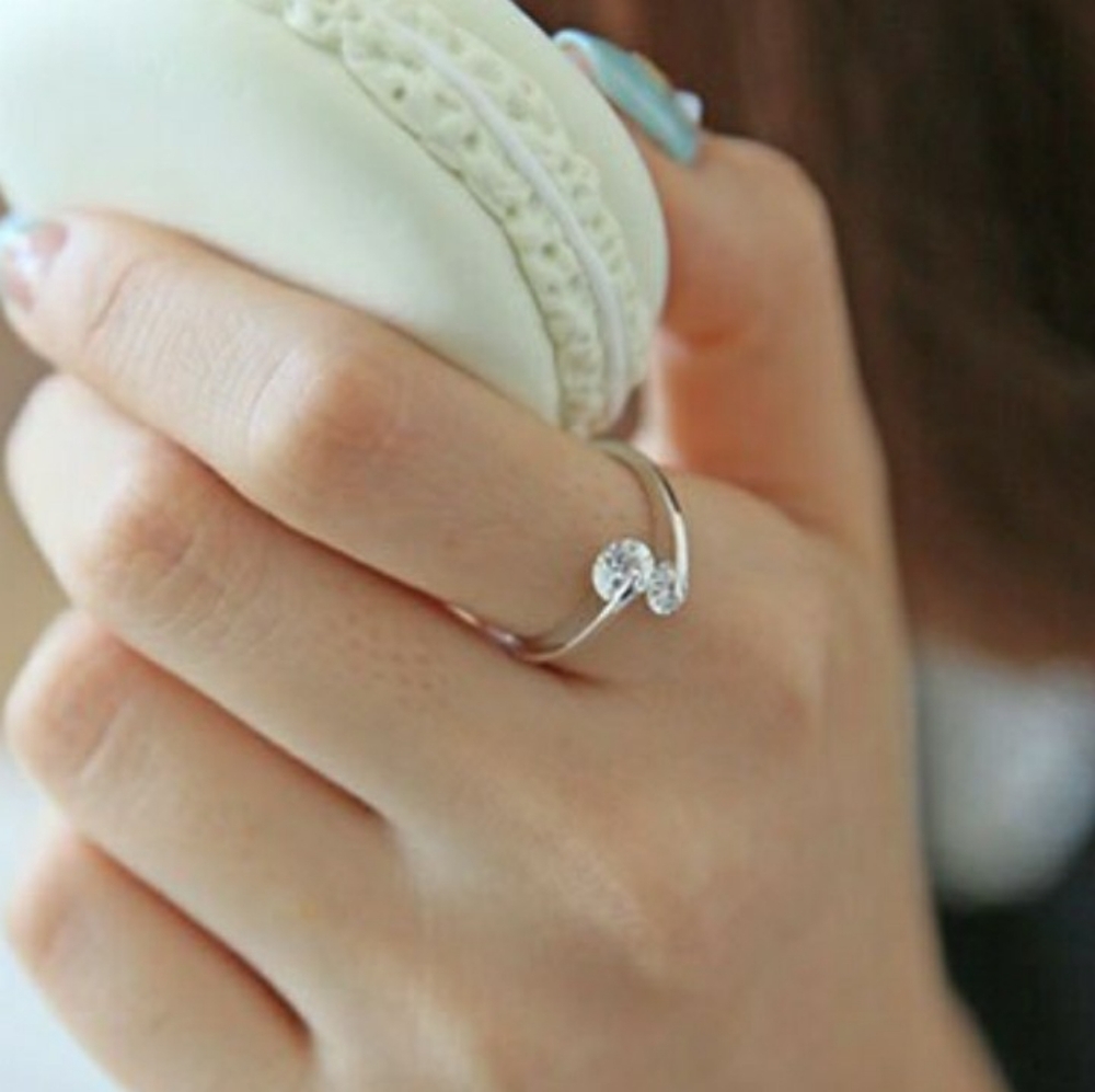 Double Floating Diamond Adjustable Ring | Rhodium Plated - Picture 6 of 14